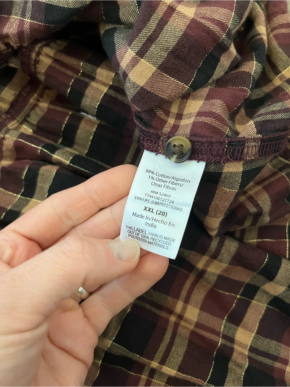 Time and Tru Burgundy & Brown Plaid Tiered Long-Sleeve Shirtdress Prairie - Picture 10 of 13